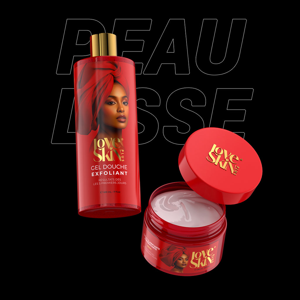 Pack Peau Ultra Lisse Love Skin Plus – gel douche exfoliant et crème hydratante, hydratation intense et douceur, Black Friday Sénégal