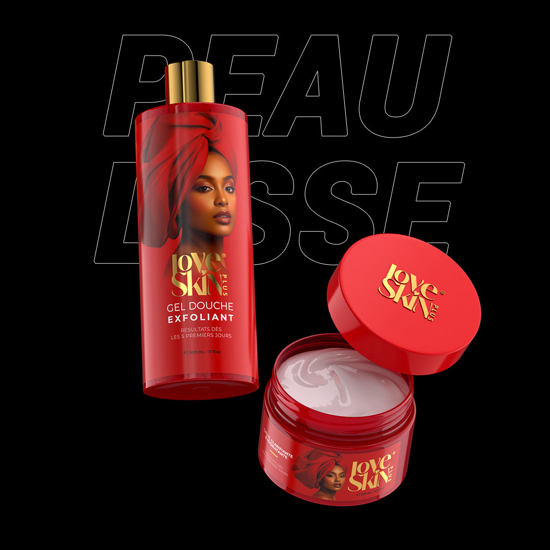 Pack Peau Ultra Lisse Love Skin Plus – gel douche exfoliant et crème hydratante, hydratation intense et douceur, Black Friday Sénégal
